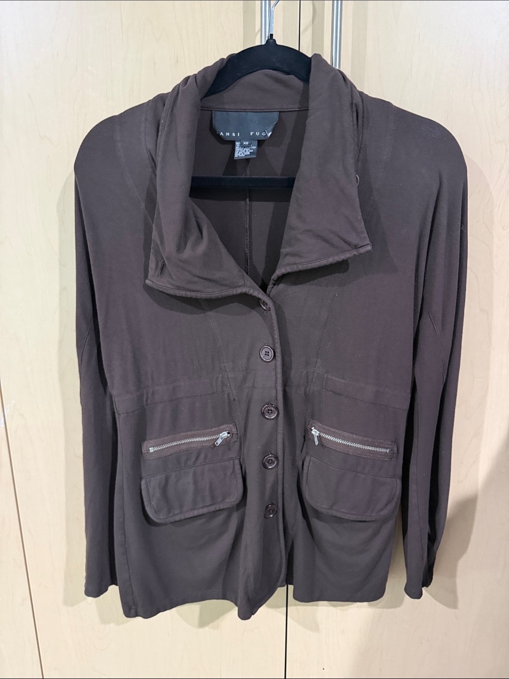 Yansi Fugel Brown Button-Front Jacket with Zip Pockets